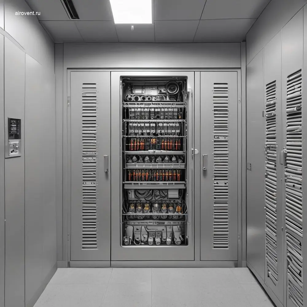 шкаф управления вентиляцией с PLC и HMI-панелью в машинном отделении